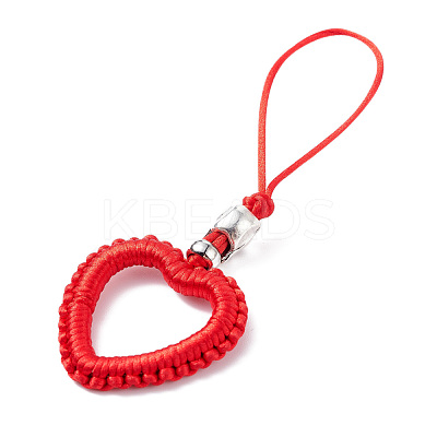 Heart Braided Nylon Cord Mobile Accessories HJEW-JM00607-04-1