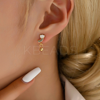 Fashionable Classic Versatile Rainbow with Round 201 Stainless Steel Stud Earrings NE2607-1