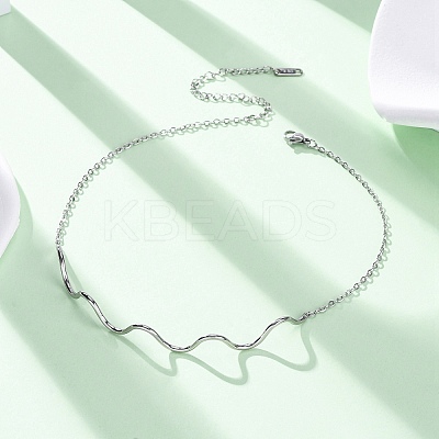 304 Stainless Steel Wave Shape Link Chain Necklaces for Women LS-NJEW-S439-08P-1