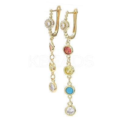 Colorful Cubic Zirconia Tassel Asymmetrical Earrings EJEW-B027-22G-1
