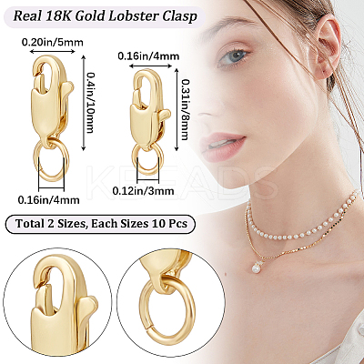 20Pcs 2 Styles Rack Plating Brass Lobster Claw Clasps with Jump Rings KK-BBC0009-95-1