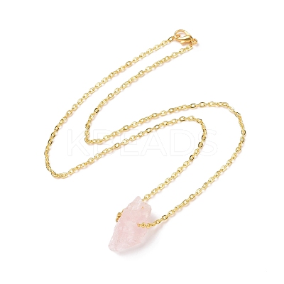 Natural Rose Quartz Irregular Nugget Pendant Necklace G-E155-03G-02-1