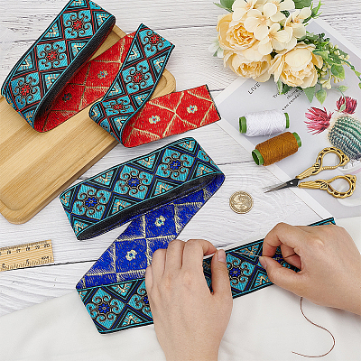 2 Bundles 2 Styles Ethnic Style Polyester Embroidery Ribbons OCOR-FG0002-29-1