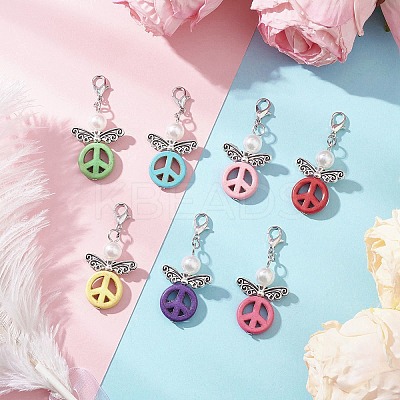 Synthetic Turquoise & ABS Plastic Imitation Pearl Pendants Decorations HJEW-JM03623-1