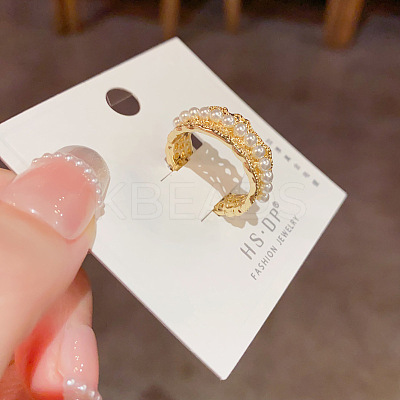 Brass & Imitation Pearl Laciness Cuff Open Rings for Women FS-WG6F3E9-01-1