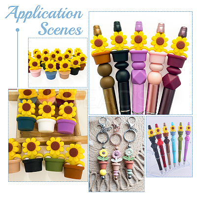 9Pcs 9 Colors Sunflower Silicone Beads SIL-CA0002-70-1