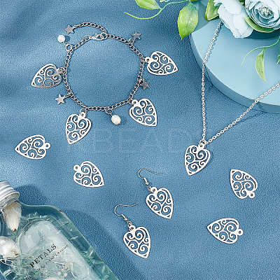 50Pcs Original Color Heart with Floral Pattern 304 Stainless Steel Slice Pendants STAS-UN0021-52P-1