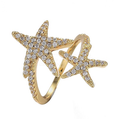Adjustable Brass Micro Pave Clear Cubic Zirconia Cuff Rings ZIRC-Z002-29G-1