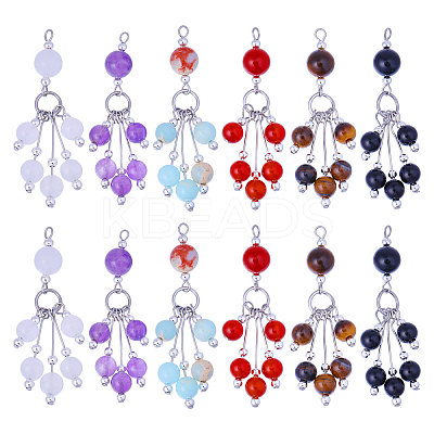 12Pcs 6 Style Natural & Synthetic Gemstone Pendants PALLOY-CA00029-1