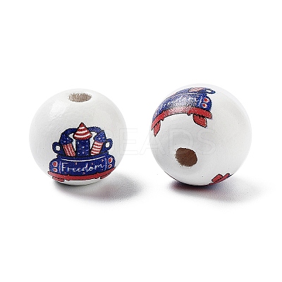 Independence Day Theme Wood European Beads WOOD-M011-07B-1