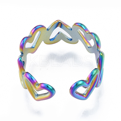 Ion Plating(IP) 304 Stainless Steel Hollow Heart Cuff Rings RJEW-N038-124M-1