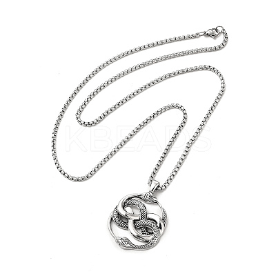 Alloy Snake Pandant Necklace with Stainless Steel Box Chains LS-NJEW-K245-009-1