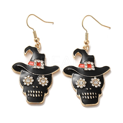 Halloween Golden Alloy Enamel Dangle Earrings EJEW-K274-03A-G-1