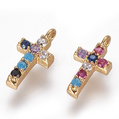 Brass Micro Pave Cubic Zirconia Tiny Cross Charms ZIRC-L075-48G-1