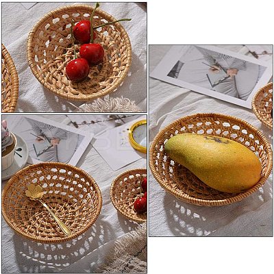 Bamboo Rattan Tray Bread Storage Basket AJEW-GA0002-15-1