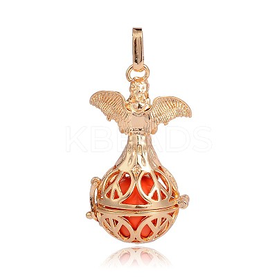 Golden Plated Brass Hollow Round Cage Pendants KK-J251-02G-1