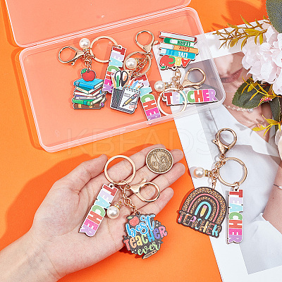 5Pcs 5 Colors Teachers' Day Wooden Keychains AJEW-SP0001-41B-1