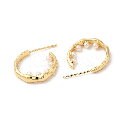 Rack Plating Brass Rring Stud Earrings with Plastic Pearl Beaded EJEW-D061-34G-1