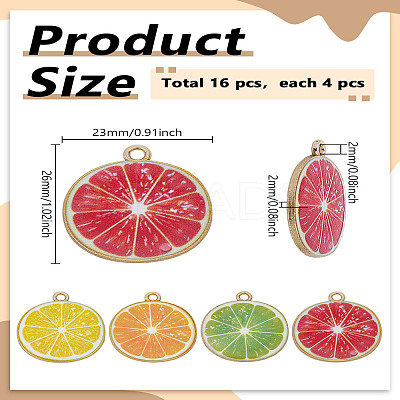 16Pcs 4 Colors Light Gold Alloy Enamel Pendants ENAM-LP0001-19-1