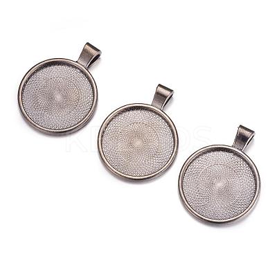 Flat Round Alloy Pendant Cabochon Settings PALLOY-A15654-B-1