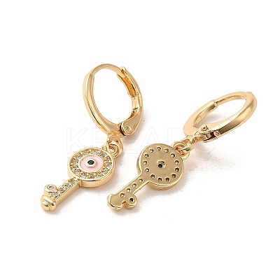 Key with Evil Eye Real 18K Gold Plated Brass Dangle Leverback Earrings EJEW-Q797-03G-02-1