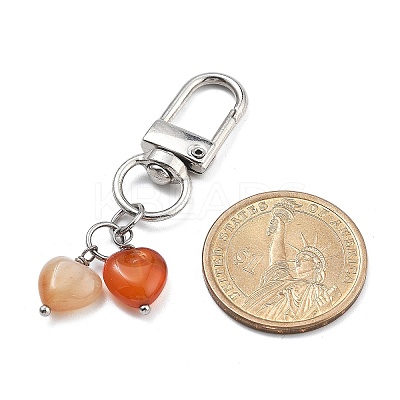 Heart Natural Green Aventurine & Red Agate & Grey Agate & Aquamarine & Howlite & Cherry Quartz Glass Pendant Decoration HJEW-JM02493-1