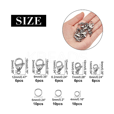 30Pcs 3 Style 304 Stainless Steel Jump Rings and 30Pcs 5 Style 316 Stainless Steel Lobster Claw Clasps STAS-FH0001-37-1