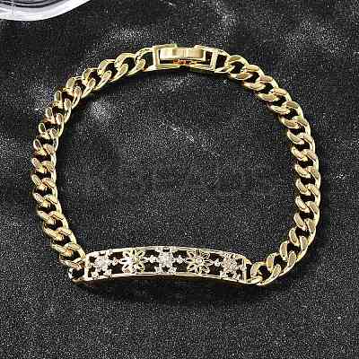 Brass Micro Pave Clear Cubic Zirconia Link Bracelets BJEW-F498-04A-G-1