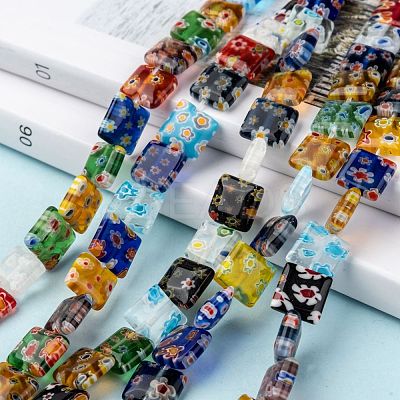 Square Handmade Millefiori Glass Beads Strands LK-R004-14-1