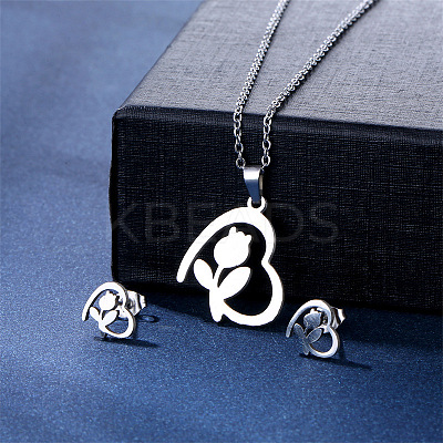 304 Stainless Steel Pendant Necklace & Stud Earring FS-WGC30A7-04-1