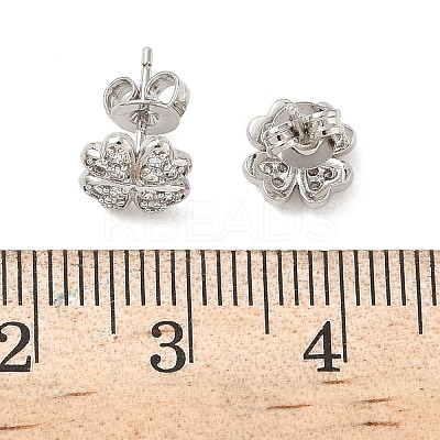 Clover Brass Micro Pave Clear Cubic Zirconia Stud Earrings EJEW-F383-09P-1