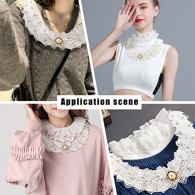 Plastic Pearl & Crystal Rhinestone Flower Colllar AJEW-WH0326-08A-1