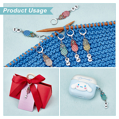 Alloy Enamel & Acrylic Pendant Locking Stitch Markers HJEW-AB00107-1