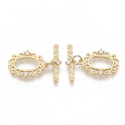 Brass Micro Pave Clear Cubic Zirconia Toggle Clasps LS-KK-T051-24G-NF-1