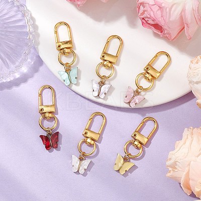 6Pcs 6 Colors Alloy Acrylic Butterfly Pendant Decorations HJEW-JM02678-1