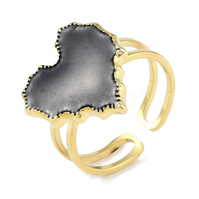 Ion Plating(IP) 304 Stainless Steel Enamel Heart Cuff Finger Rings RJEW-L107-078B-G-1