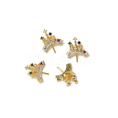 Brass Micro Pave Colorful Cubic Zirconia Crown Head Pins BAPE-PW0002-19A-01-1