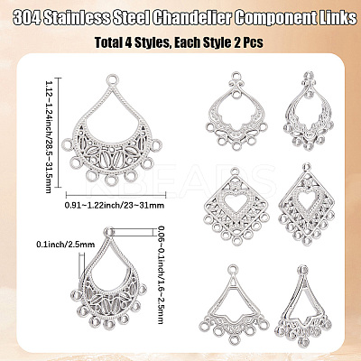 8Pcs 4 Styles 304 Stainless Steel Chandelier Component Links STAS-BBC0007-60-1