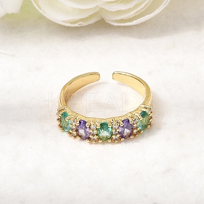 Brass Micro Pave Cubic Zirconia Cuff Rings for Women LS-RJEW-K312-07G-1
