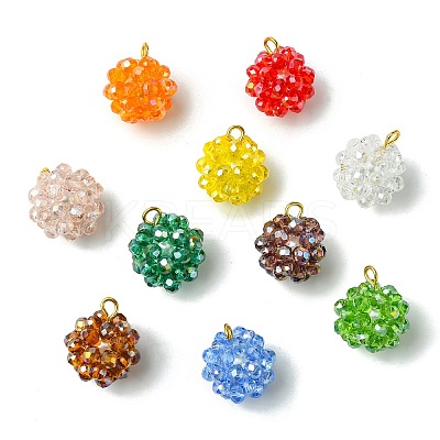 Handmade Nylon Wired Glass Beaded Pendants with Glass Pearl Round Bead PALLOY-CJ00105-1