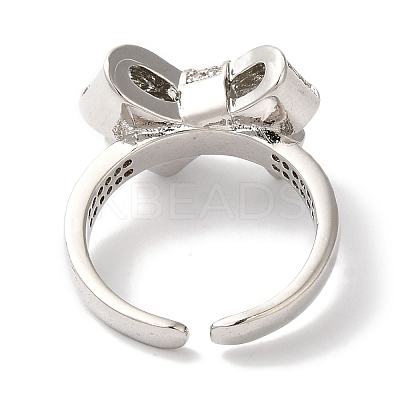 Bowknot Brass Micro Pave Clear Cubic Zirconia Open Cuff Rings for Women RJEW-C098-13P-1
