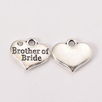 Wedding Party Supply Antique Silver Alloy Rhinestone Heart Carved Word Brother of Bride Wedding Family Charms TIBEP-N005-27D-1