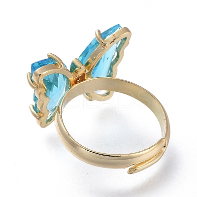 Adjustable Brass Glass Finger Rings RJEW-P148-A01-02-1