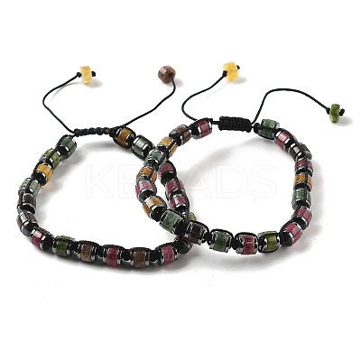 Adjustable Natural Multicolor Tourmaline and Non-magnetic Synthetic Hematite Braided Bead Bracelets BJEW-Z090-01J-1