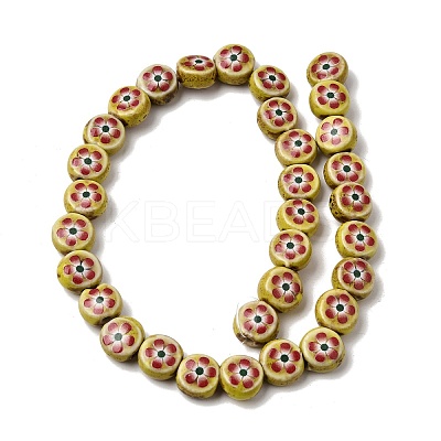 Flat Round Handmade Floral Porcelain Beads PR-CBA03B0-02C-1