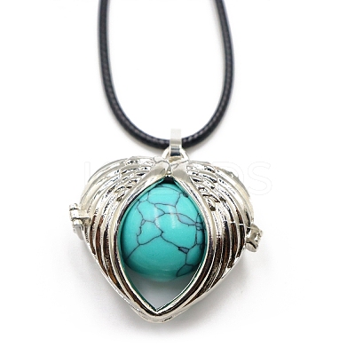 Synthetic Turquoise Cage Pendant Necklaces PW-WG28400-04-1
