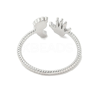 Footprint & Palm Brass Open Cuff Ring for Women LS-RJEW-A040-03P-1