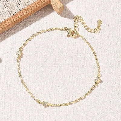 Brass Micro Pave Clear Cubic Zirconia Heart Link Chain Bracelets KK-CBA6980-23G-1