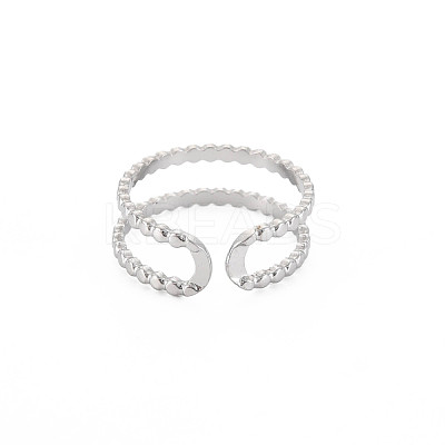 Non-Tarnish 304 Stainless Steel Double Line Open Cuff Ring for Women RJEW-S405-227P-1
