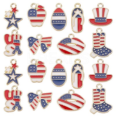 54Pcs 9 Style American Flag Style Alloy Enamel Pendants ENAM-SC0003-52-1